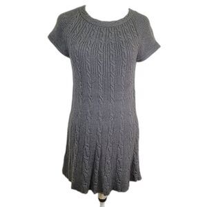 Attention dark gray sweater dress cap sleeves scoop neck cable knit size XS